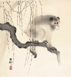 Monkey on tree branch by Ohara Koson Oil Painting