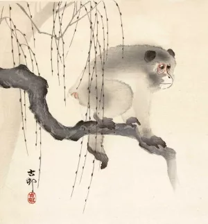 Monkey on tree branch by Ohara Koson Oil Painting