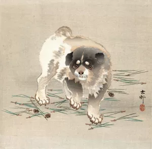Puppy Oil painting by Ohara Koson