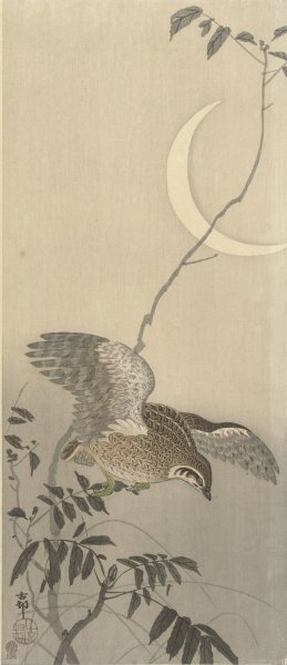 Quail at sickle moon by Ohara Koson Oil Painting