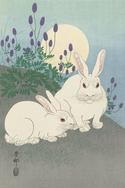 Main Product Photo of Rabbits at full size  Painting by Ohara Koson