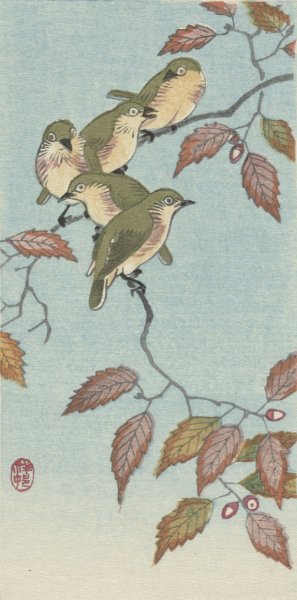 Small Birds on a Twig by Ohara Koson Oil Painting