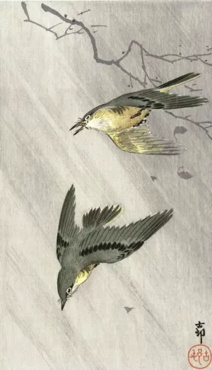 Songbirds in rain by Ohara Koson Oil Painting