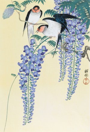 Swallows and Wisteria by Ohara Koson Oil Painting