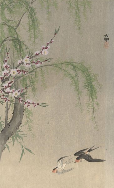 Main Product Photo of Swallows in flight  Painting by Ohara Koson