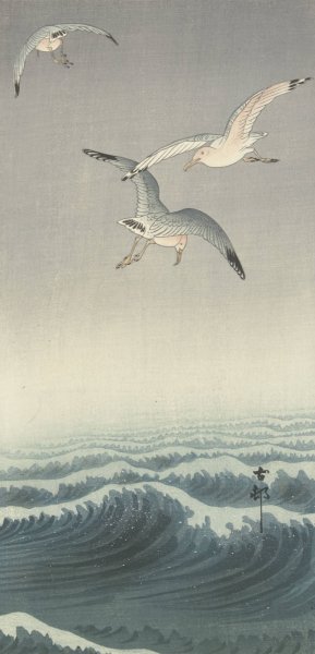 Three gulls by Ohara Koson Oil Painting