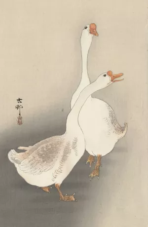 Two geese by Ohara Koson Oil Painting