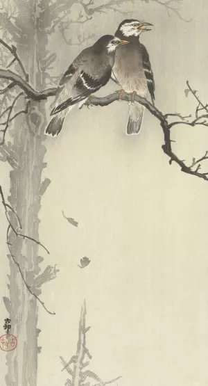 Two gray starlings by Ohara Koson Oil Painting
