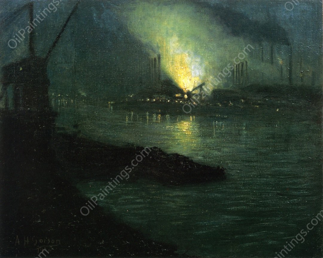 J & L Mills along the Minongahela River by Aaron Harry Gorson - Hand-Painted Oil Painting Reproduction