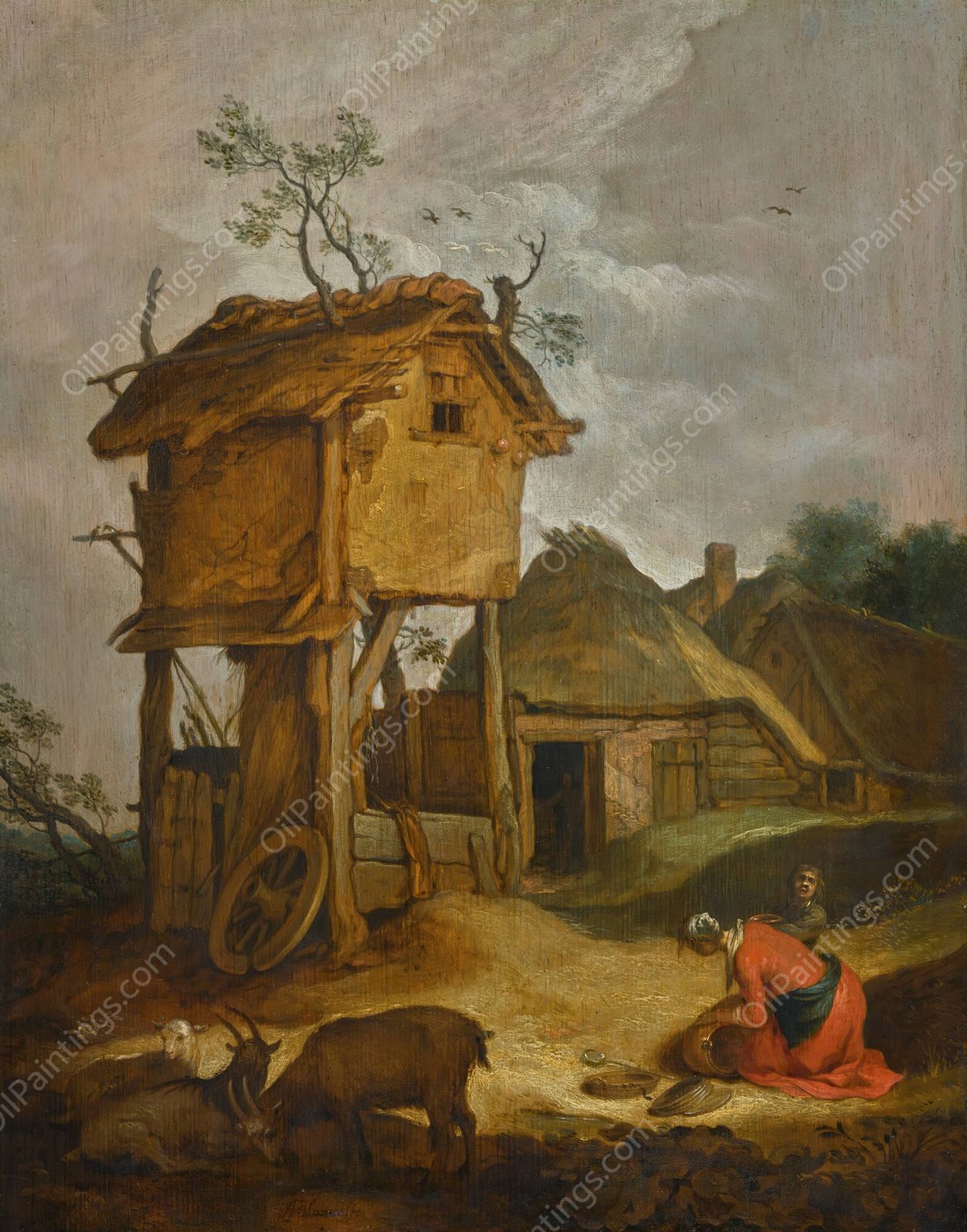 Farmyard with dovecote by Abraham Bloemaert - Hand-Painted Oil Painting Reproduction