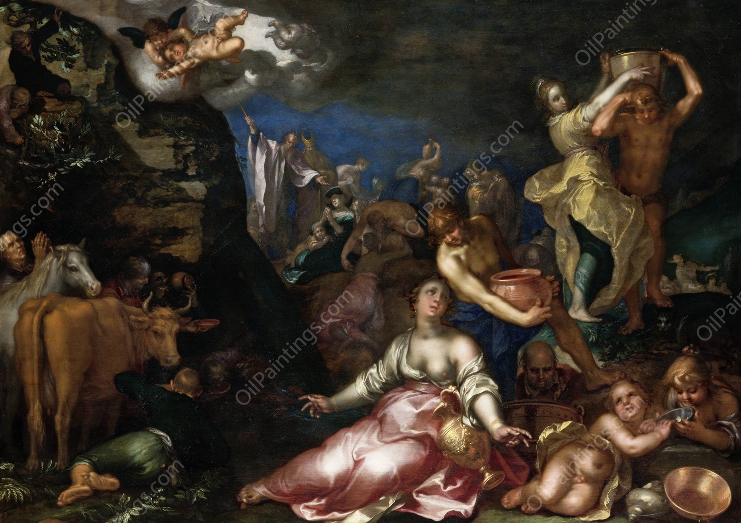 Moses Striking the Rock  by Abraham Bloemaert - Hand-Painted Oil Painting Reproduction