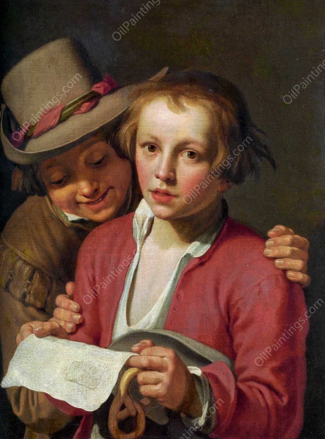 Two Boys Singing from Sheet of Paper by Abraham Bloemaert - Hand-Painted Oil Painting Reproduction