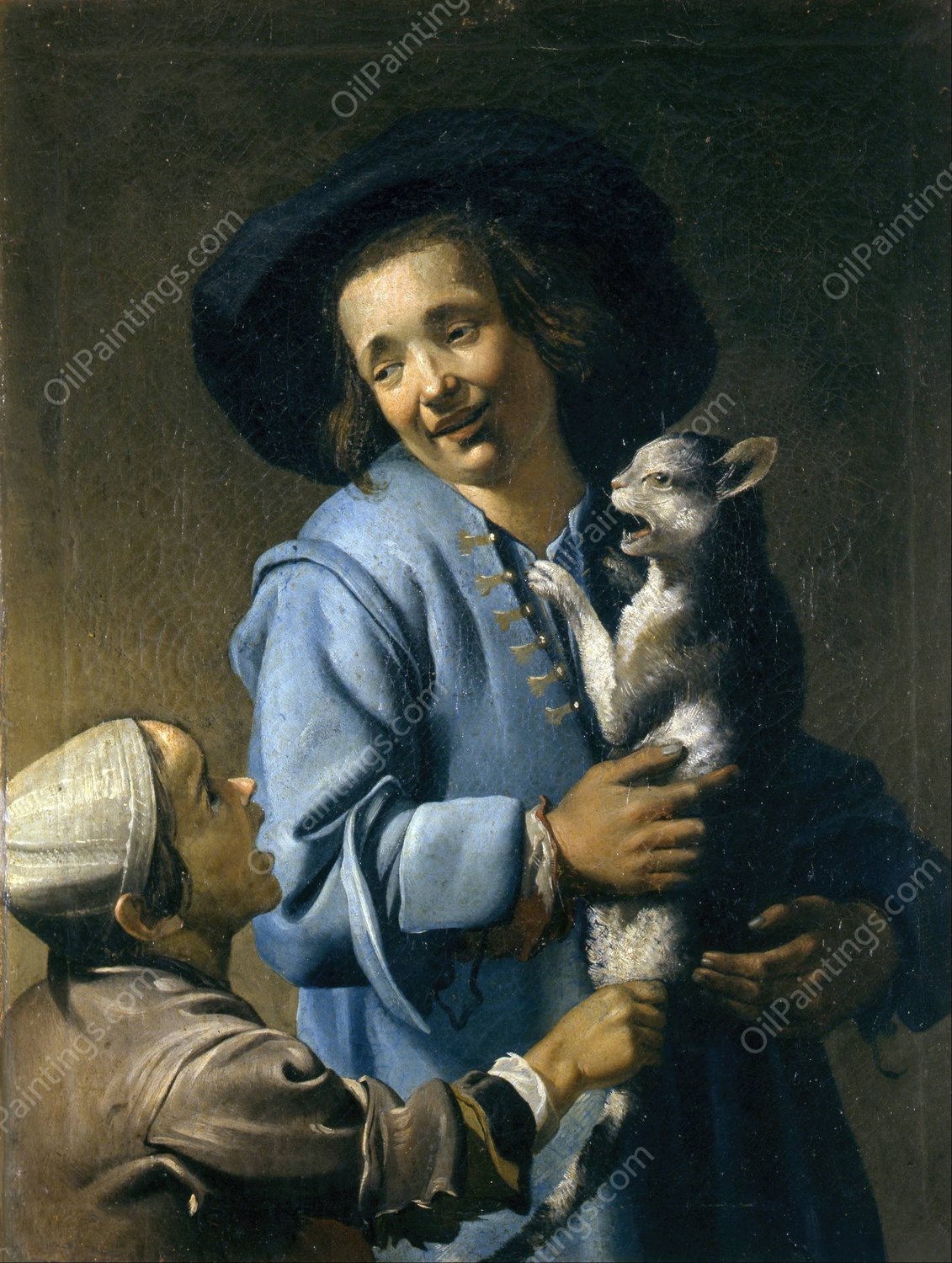 Youths playing with the cat  by Abraham Bloemaert - Hand-Painted Oil Painting Reproduction