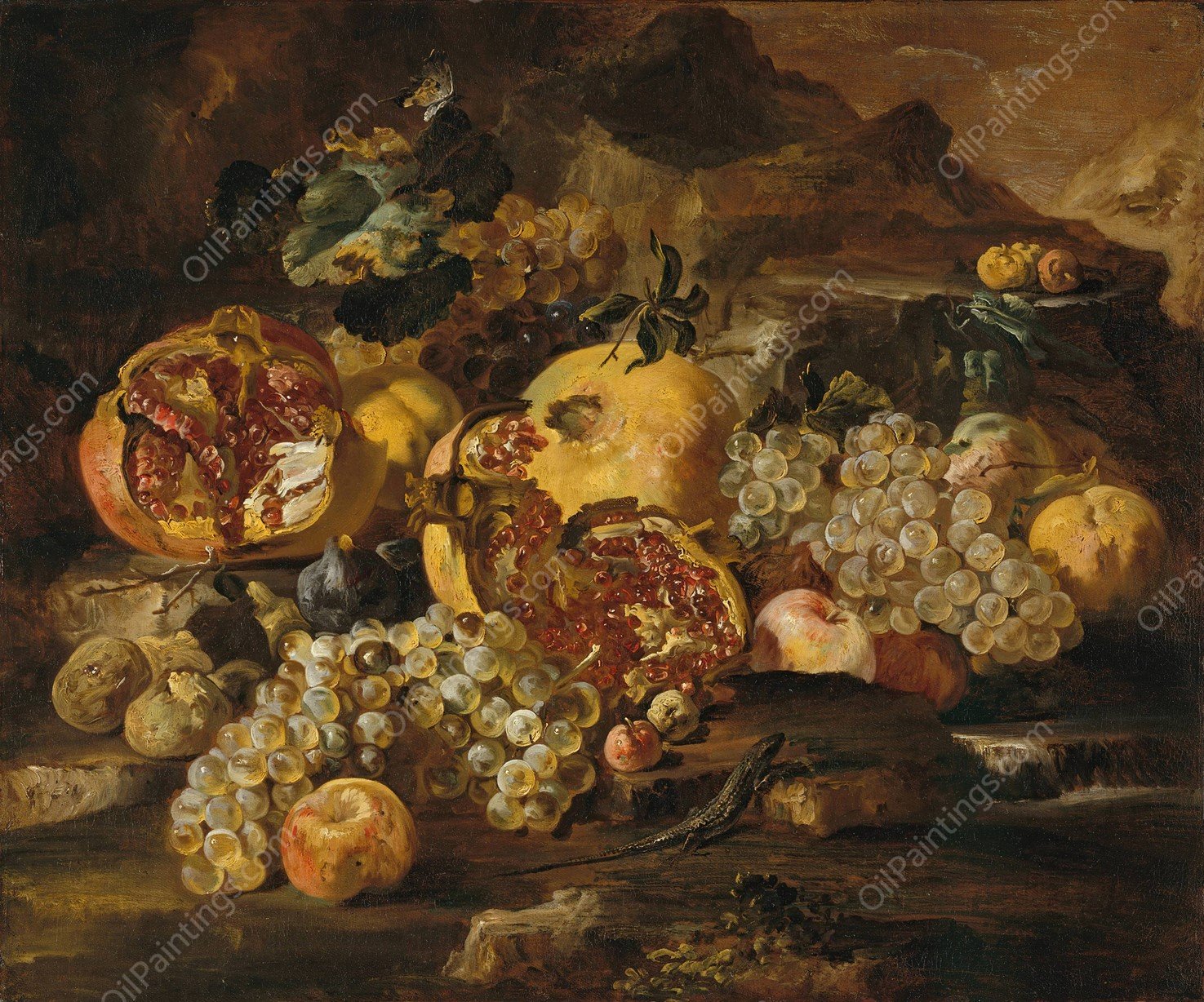Pomegranates and Other Fruit in a Landscape by Abraham Brueghel - Hand-Painted Oil Painting Reproduction