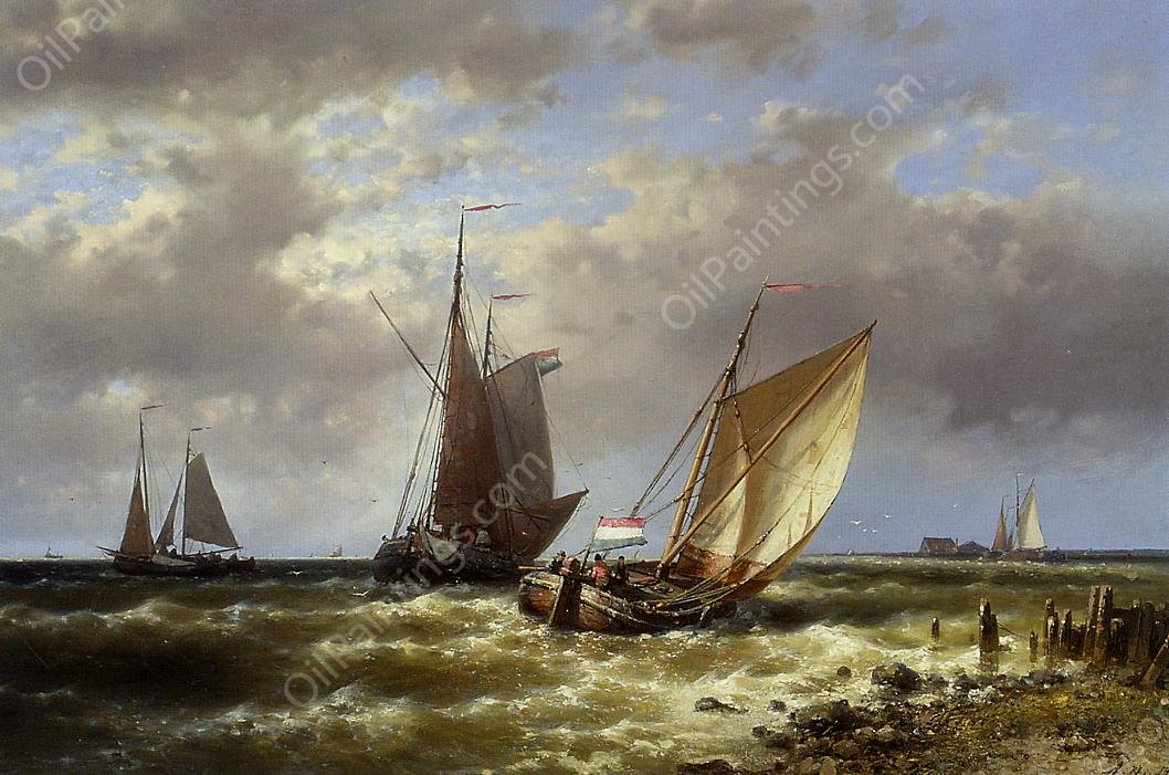 Shipping in Choppy Waters by Abraham Hulk Snr - Hand-Painted Oil Painting Reproduction