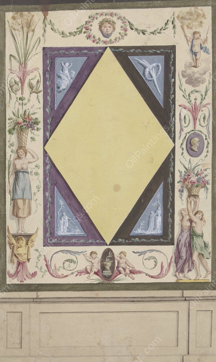 Ontwerp voor een kamerversiering met een ruit en ornamenten  by Abraham Meertens - Hand-Painted Oil Painting Reproduction