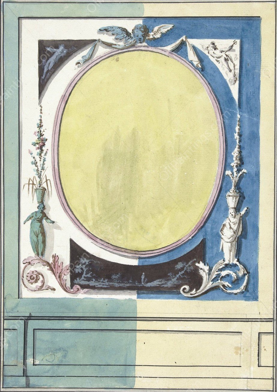 Ontwerp voor kamerversiering met een paneel met centraal een gele ovaal  by Abraham Meertens - Hand-Painted Oil Painting Reproduction