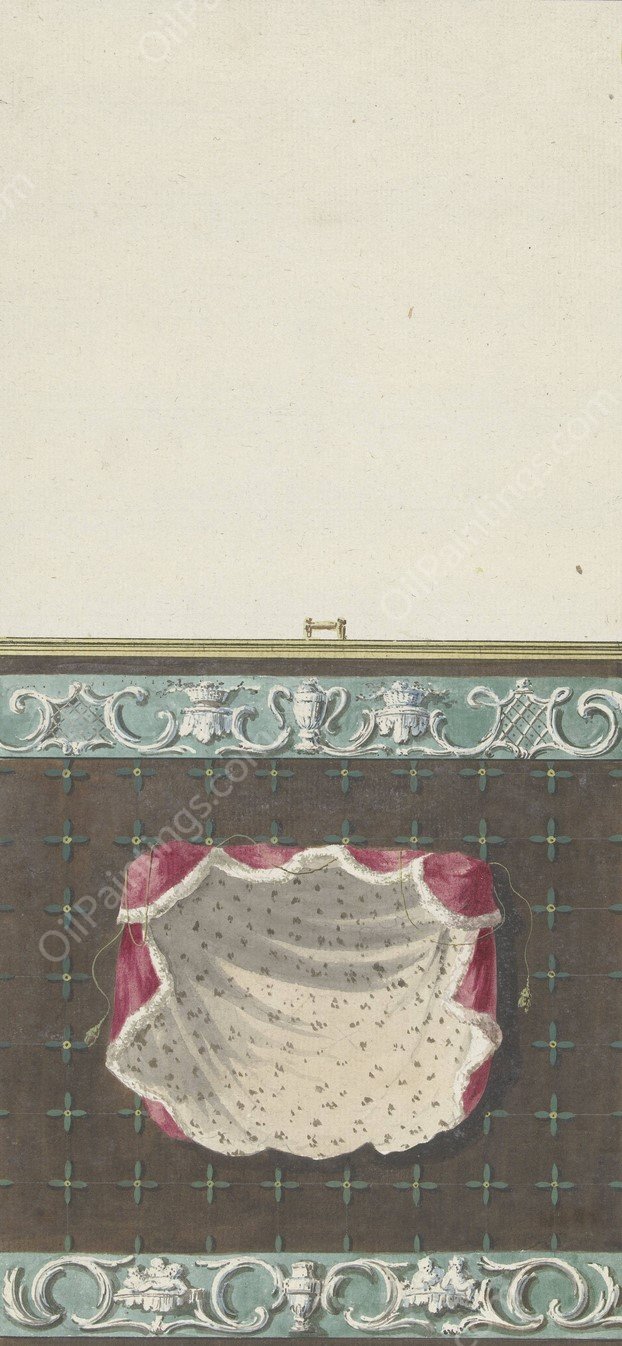 Ontwerp voor kamerversiering met verticaal twee panelen, de onderste met een hermelijnen mantel  by Abraham Meertens - Hand-Painted Oil Painting Reproduction