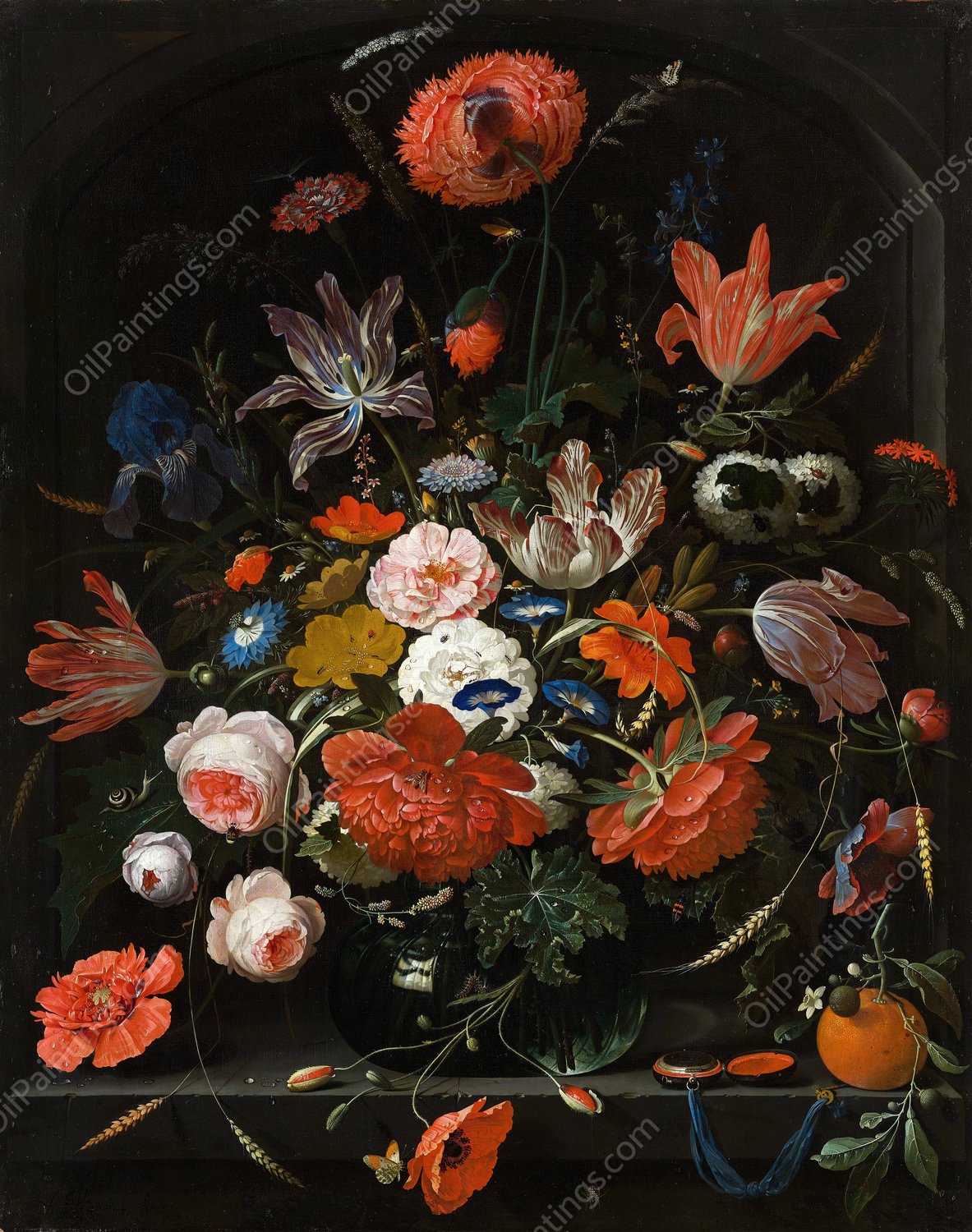 Flowers in a Glass Vase  by Abraham Mignon - Hand-Painted Oil Painting Reproduction