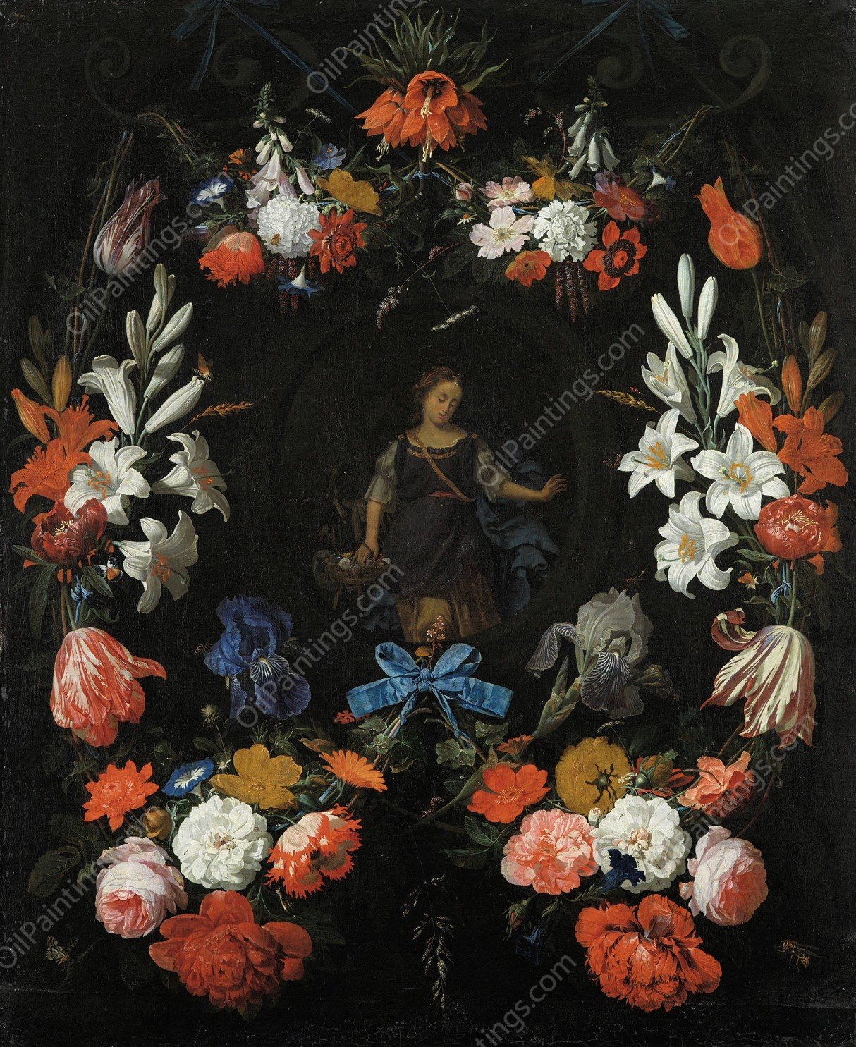 Garland of Flowers  by Abraham Mignon - Hand-Painted Oil Painting Reproduction