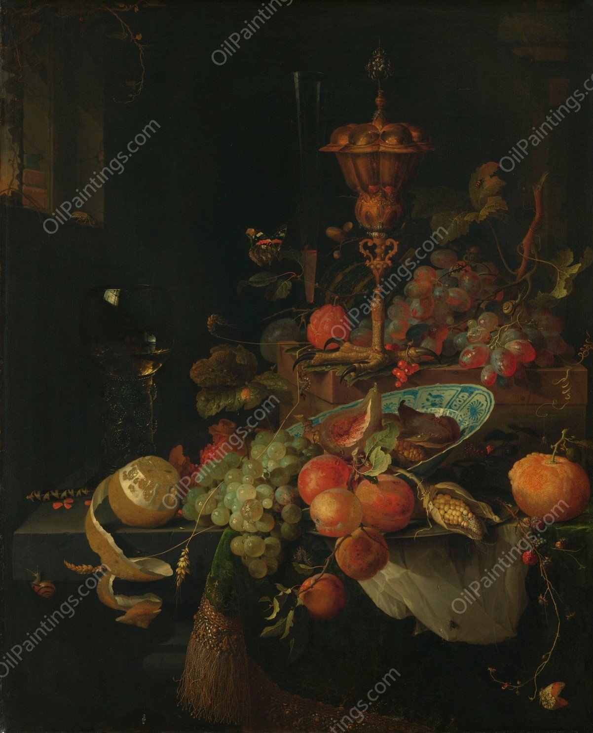 Still Life with Fruit and a Beaker on a Cock's Foot  by Abraham Mignon - Hand-Painted Oil Painting Reproduction