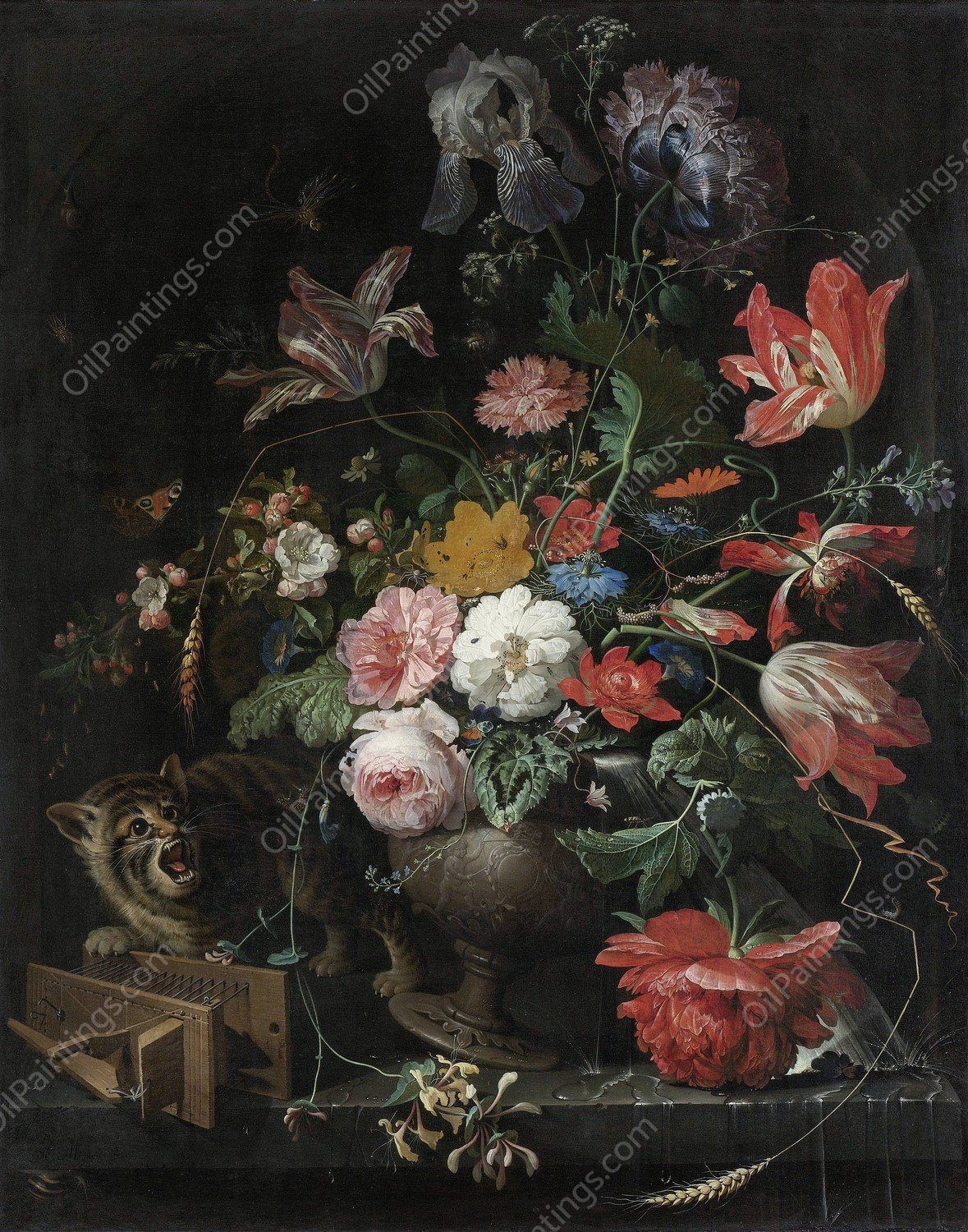 The Overturned Bouquet  by Abraham Mignon - Hand-Painted Oil Painting Reproduction