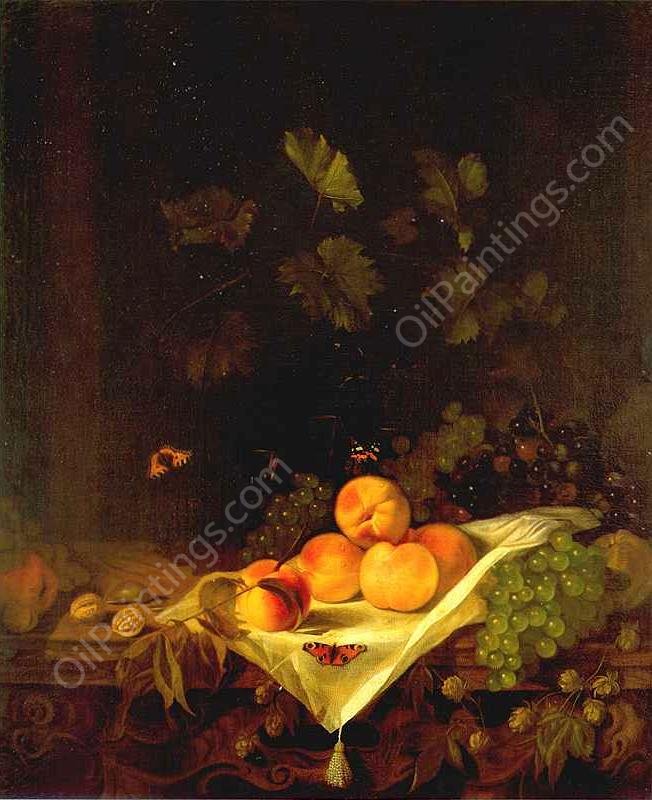 Still-Life with Peaches and Grapes by Abraham Van Calraet - Hand-Painted Oil Painting Reproduction
