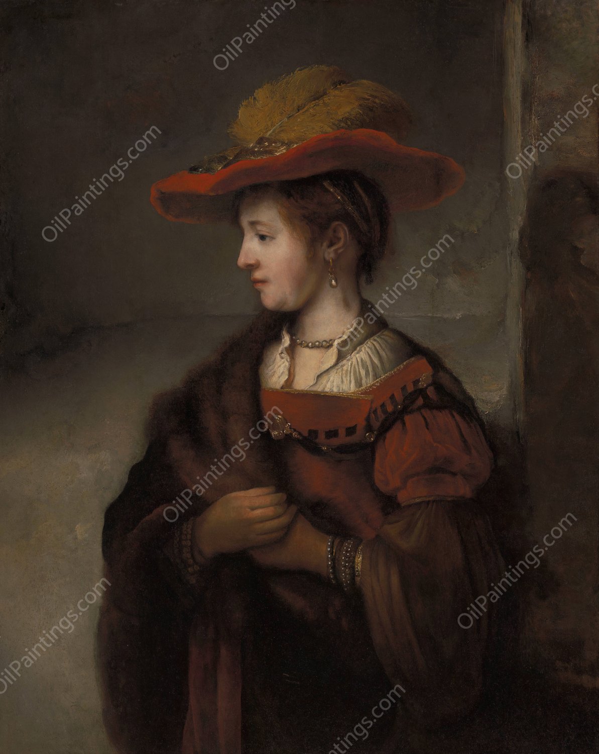 Saskia van Uylenburgh, the Artist Rembrandt's Wife by Abraham Van Dijck - Hand-Painted Oil Painting Reproduction