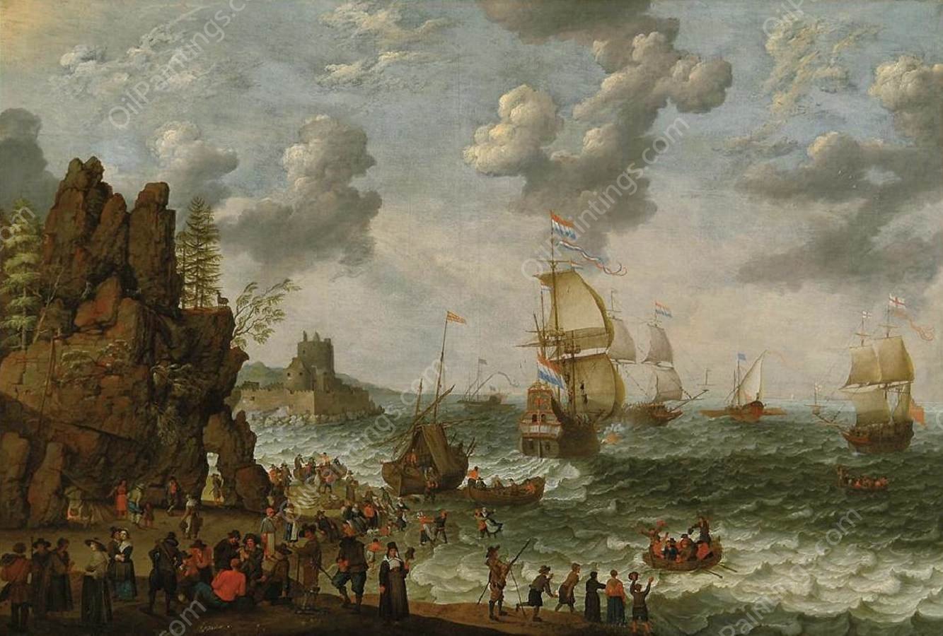 Ships off Rocky Coast by Abraham Willaerts - Hand-Painted Oil Painting Reproduction