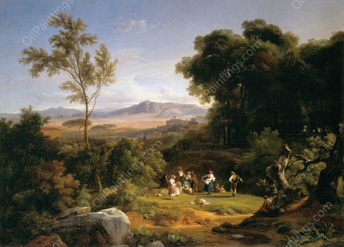 Landscape Inspired by the View of Frascati by Achille-Etna Michallon - Hand-Painted Oil Painting Reproduction