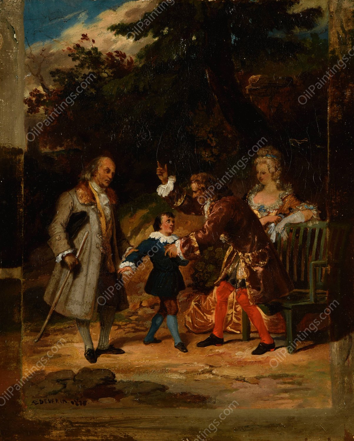 Voltaire benissant le petit-fils de Franklin by Achille Deveria - Hand-Painted Oil Painting Reproduction