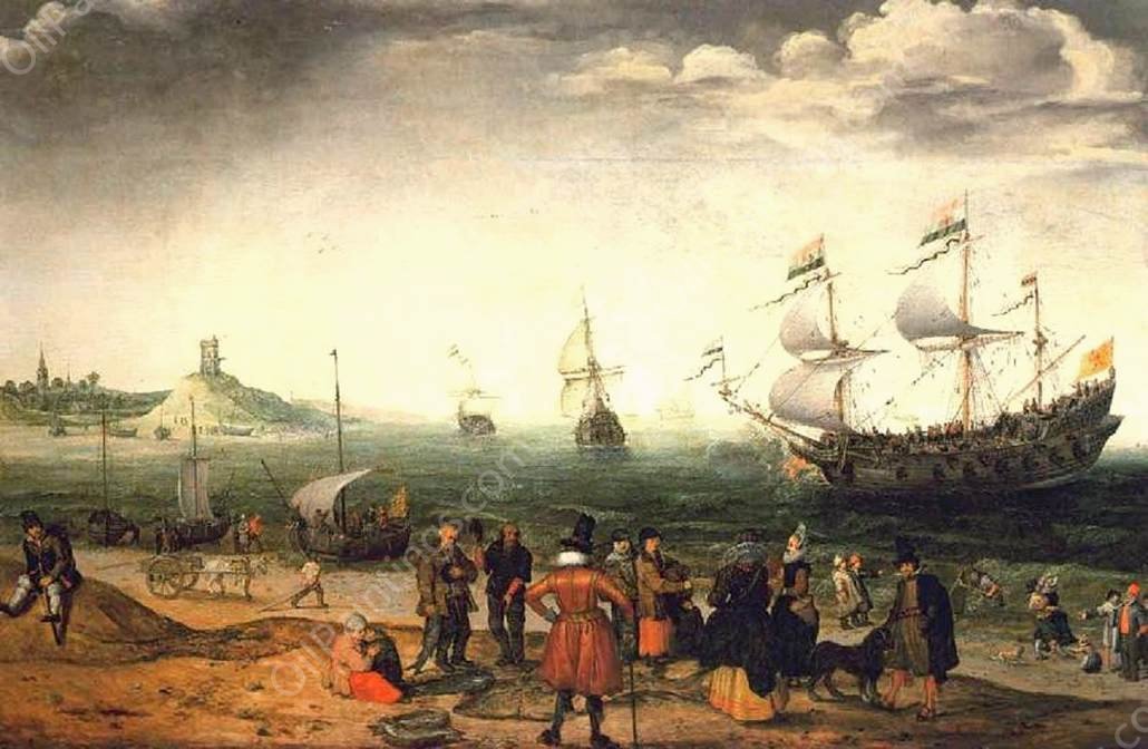 Coastal Landscape with Ships by Adam Willaerts - Hand-Painted Oil Painting Reproduction