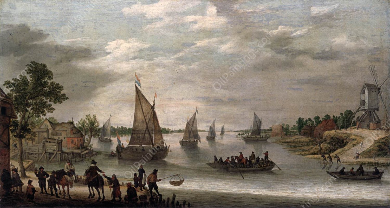 River Scene with Boats by Adam Willaerts - Hand-Painted Oil Painting Reproduction