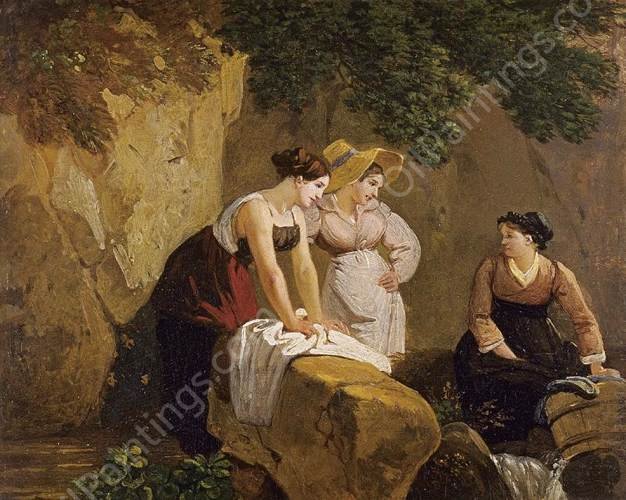 Washerwomen in a Grotto by Adam-Wolfgang Toepffer - Hand-Painted Oil Painting Reproduction