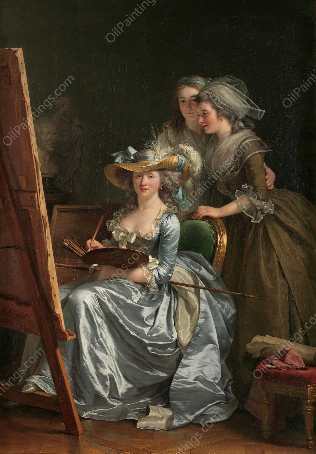 Self-Portrait with Two Pupils  by Adelaide Labille-Guiard - Hand-Painted Oil Painting Reproduction