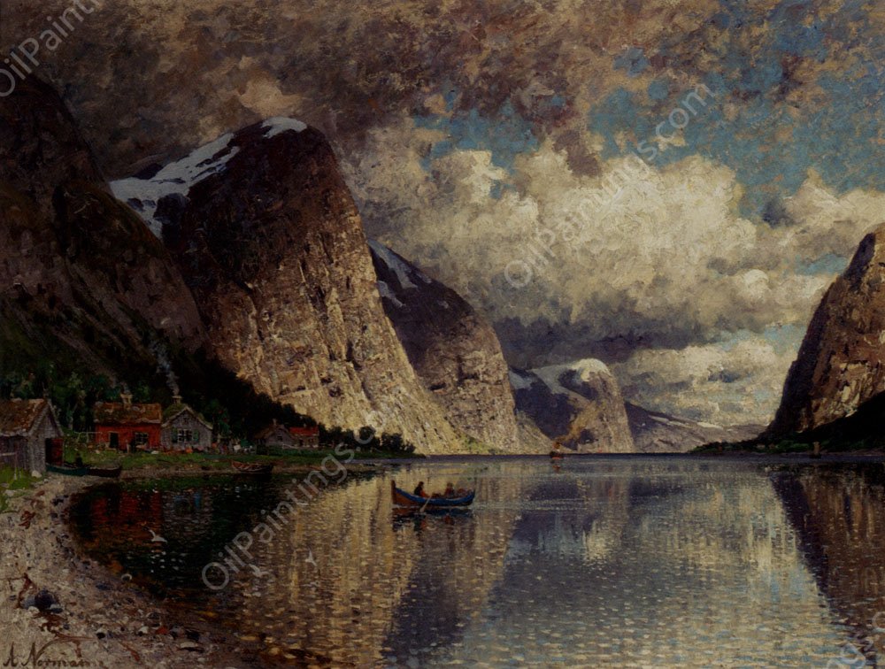 A Cloudy Day On A Fjord by Adelsteen Normann - Hand-Painted Oil Painting Reproduction