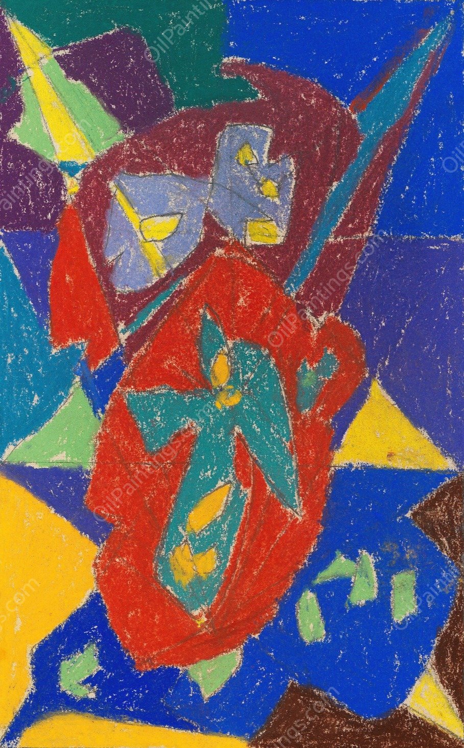 Engel auf rotem Fond  by Adolf Holzel - Hand-Painted Oil Painting Reproduction