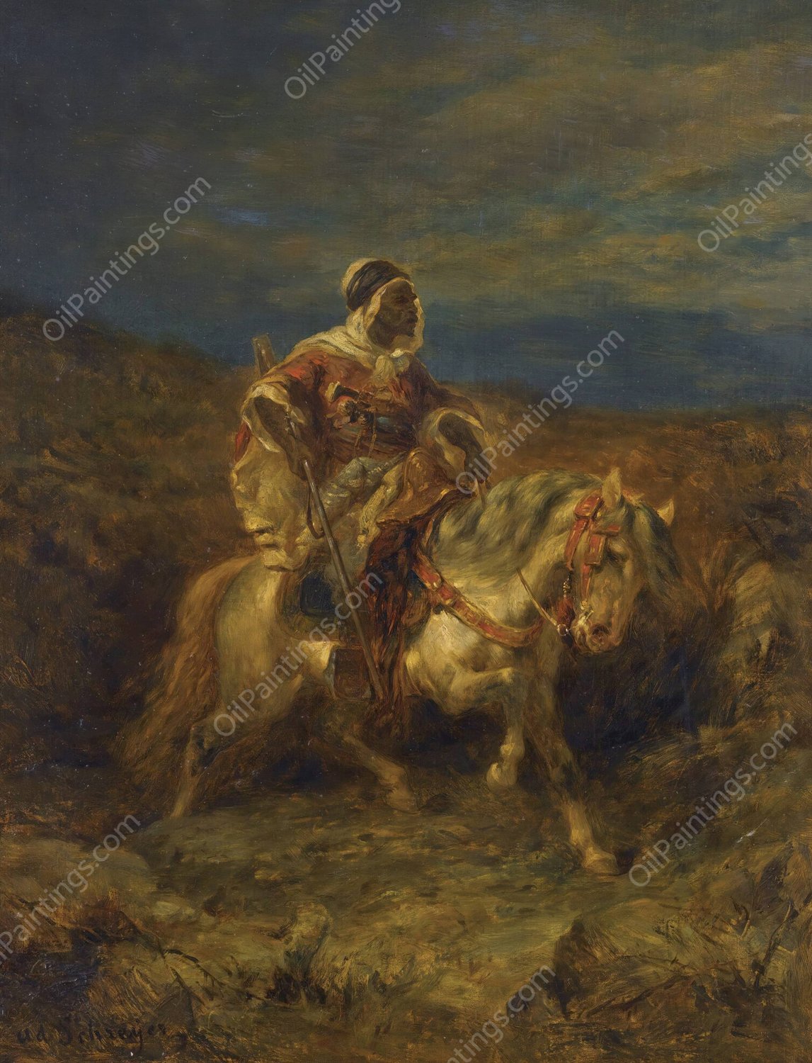 An Arab Scout On Horseback by Adolf Schreyer - Hand-Painted Oil Painting Reproduction