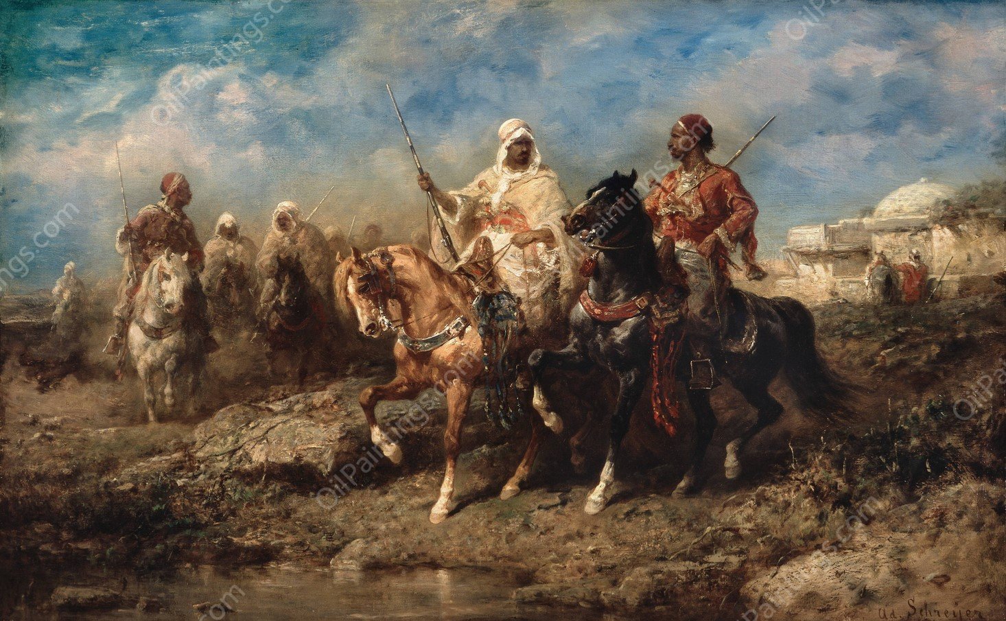 Arabs  by Adolf Schreyer - Hand-Painted Oil Painting Reproduction