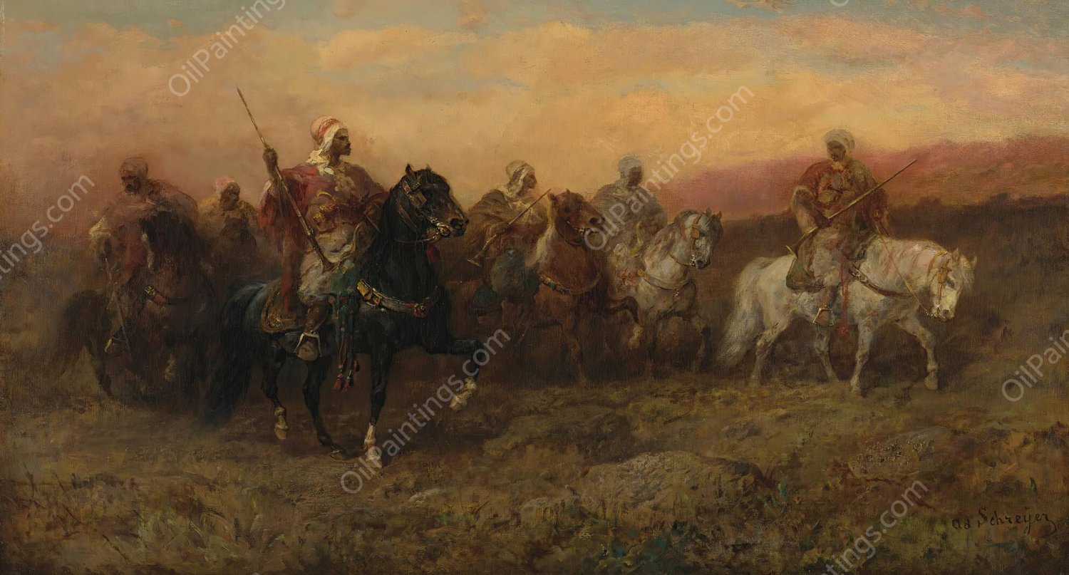 Bedouin Riders by Adolf Schreyer - Hand-Painted Oil Painting Reproduction