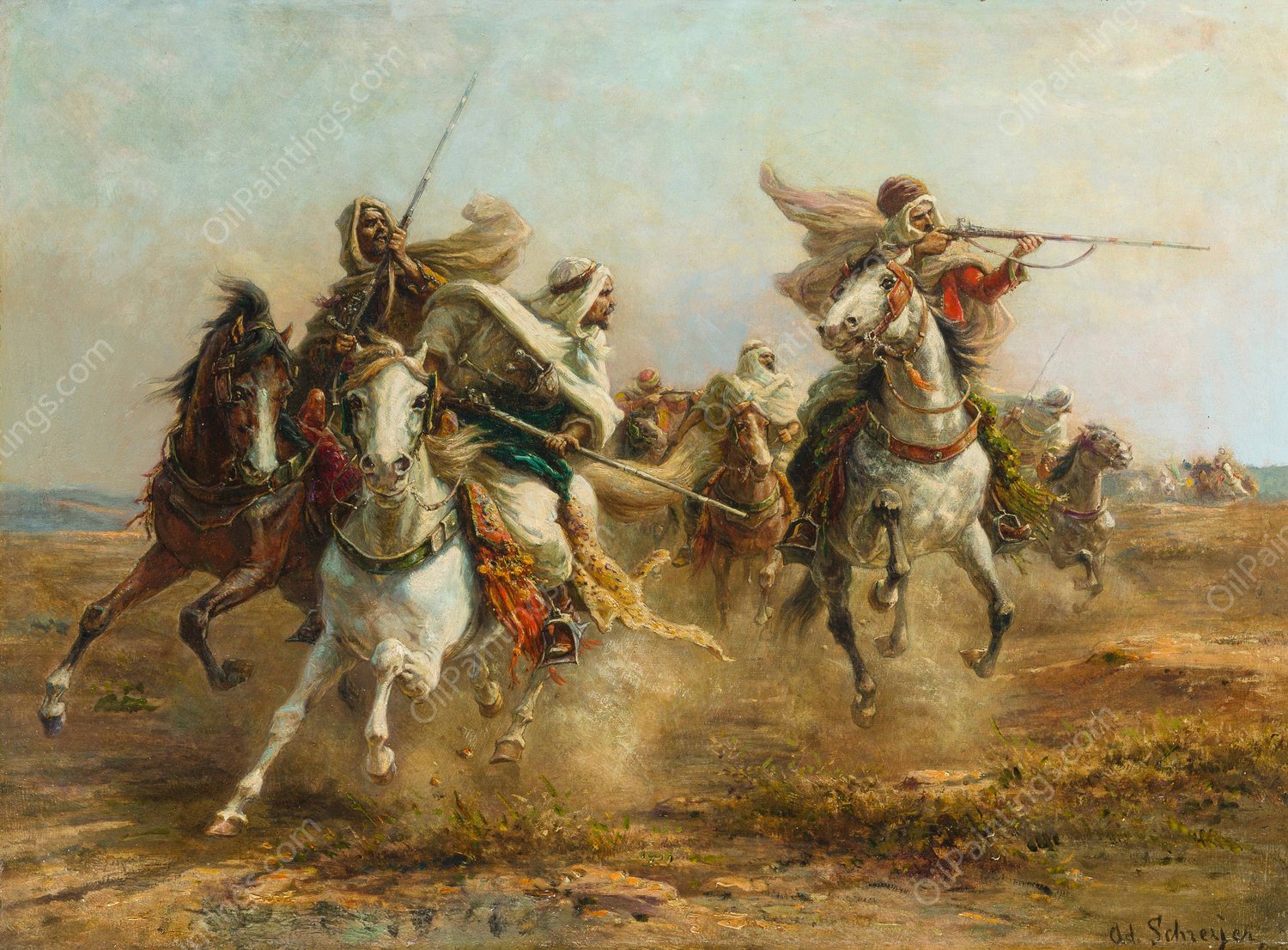 Bedouins Taking Aim by Adolf Schreyer - Hand-Painted Oil Painting Reproduction