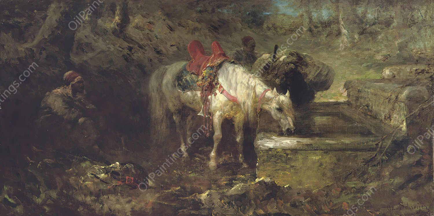 Beduoins At Rest by Adolf Schreyer - Hand-Painted Oil Painting Reproduction