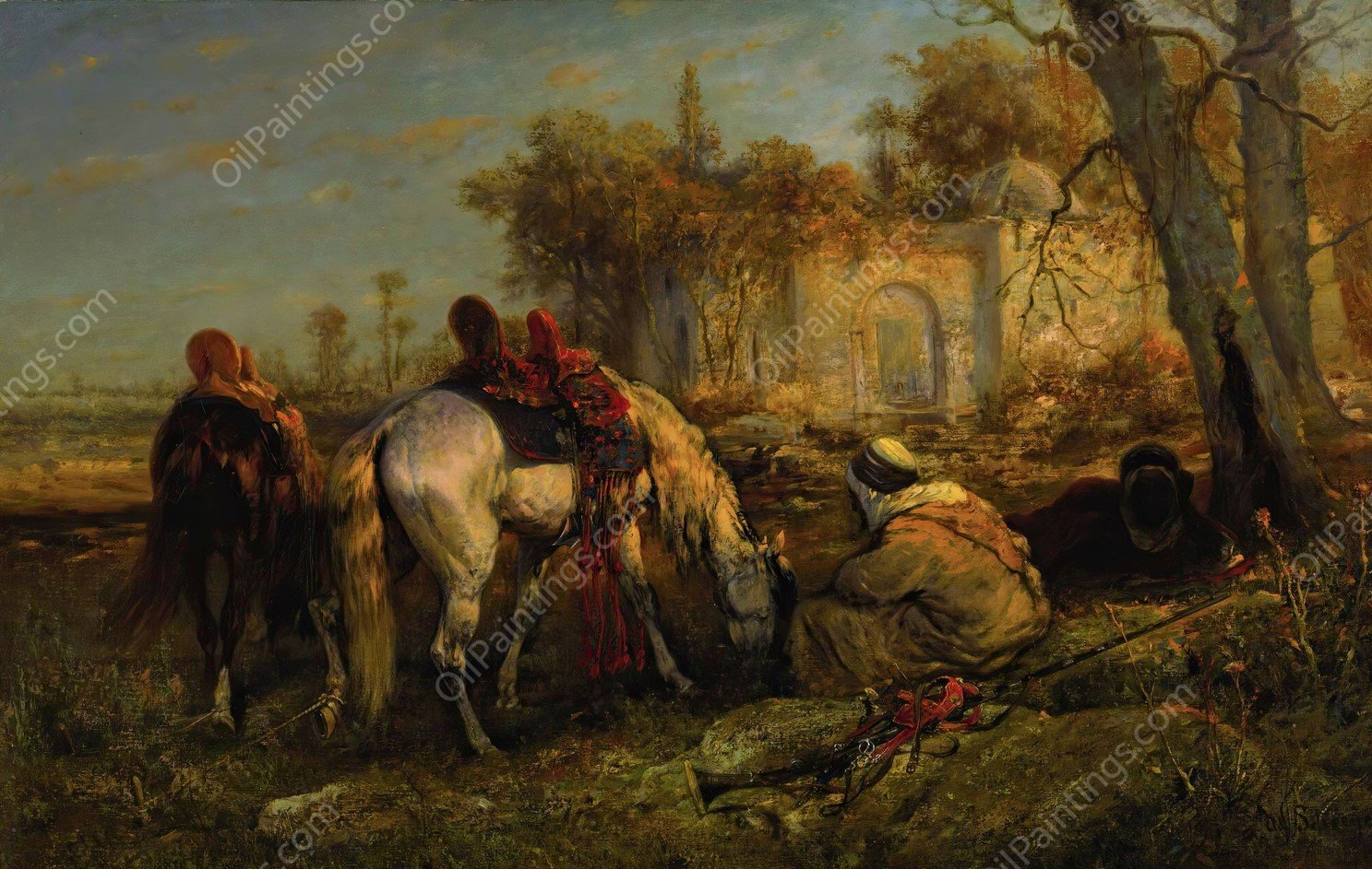 Resting Cavaliers by Adolf Schreyer - Hand-Painted Oil Painting Reproduction