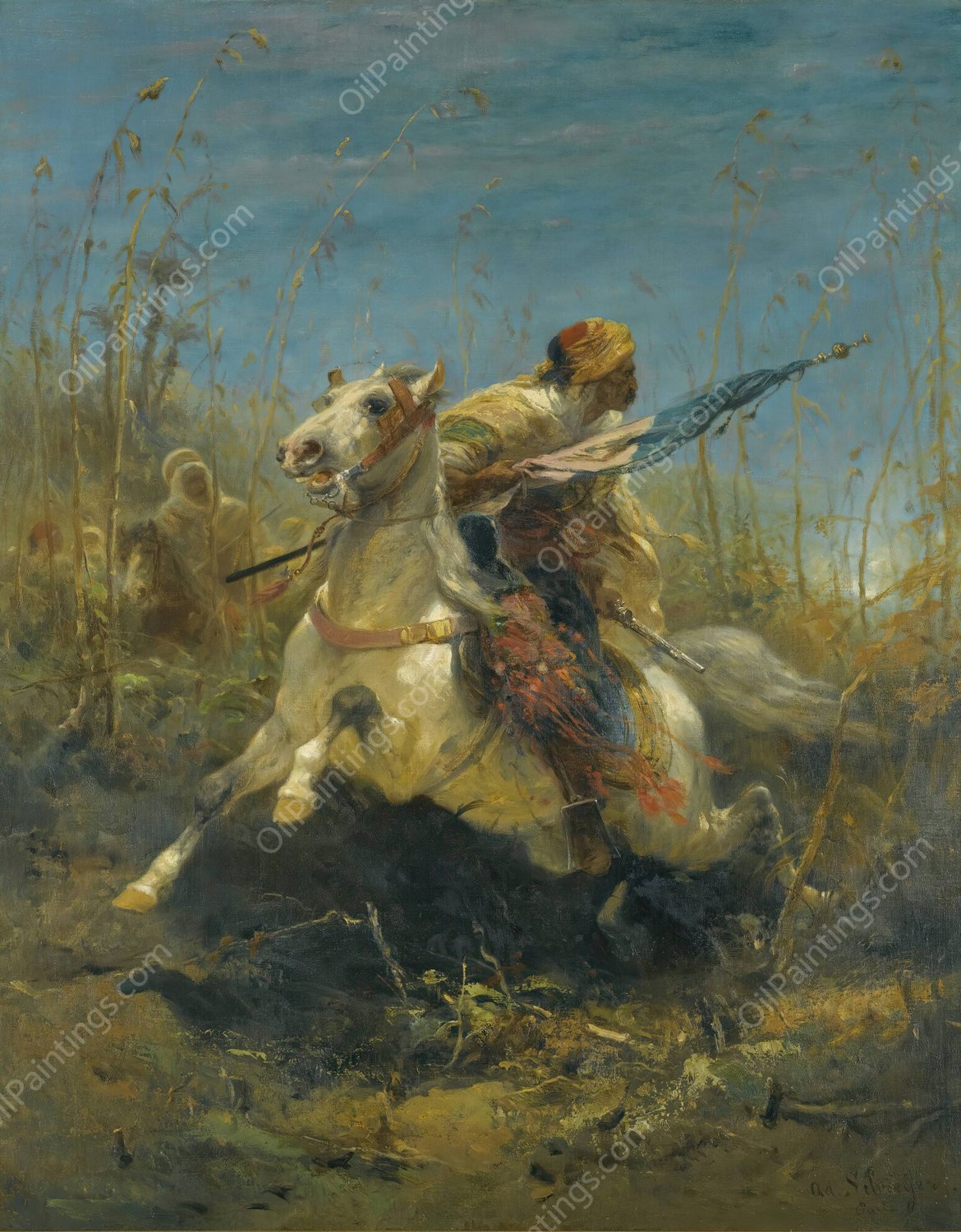 The Pursuit by Adolf Schreyer - Hand-Painted Oil Painting Reproduction