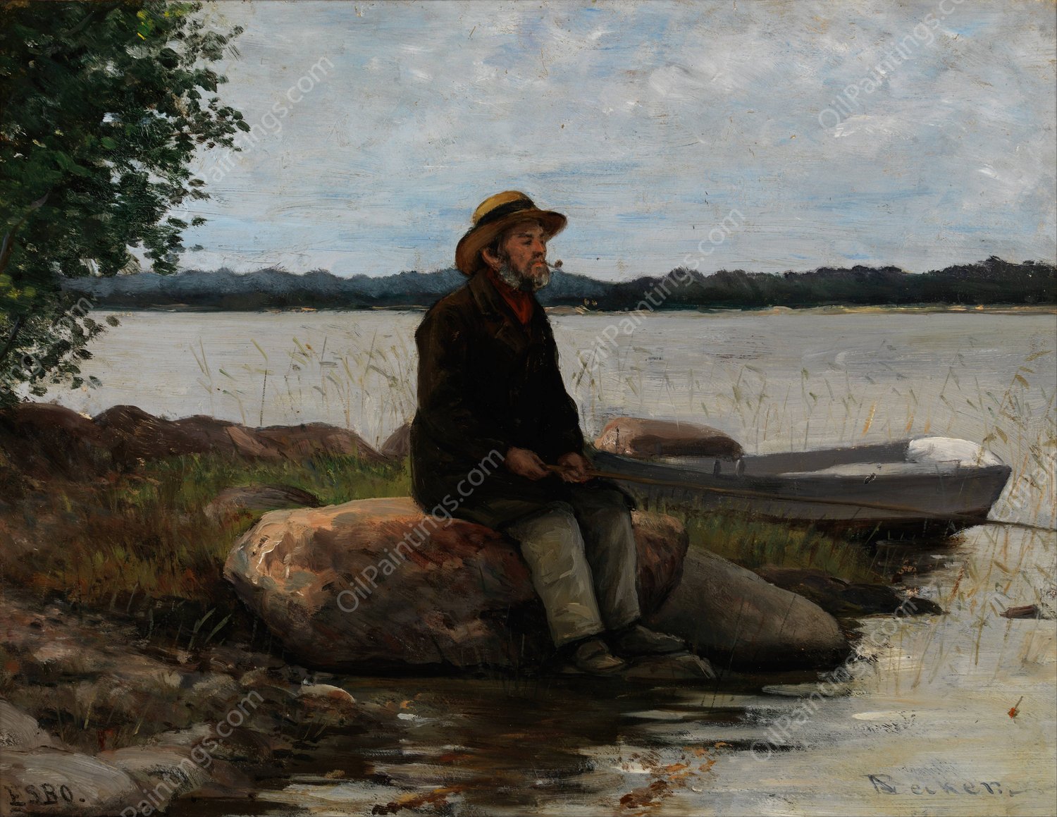An Angler  by Adolf Von Becker - Hand-Painted Oil Painting Reproduction