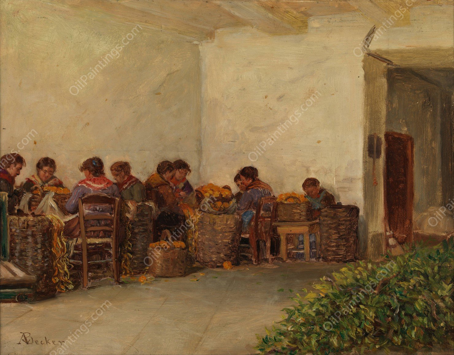 The rural women  by Adolf Von Becker - Hand-Painted Oil Painting Reproduction