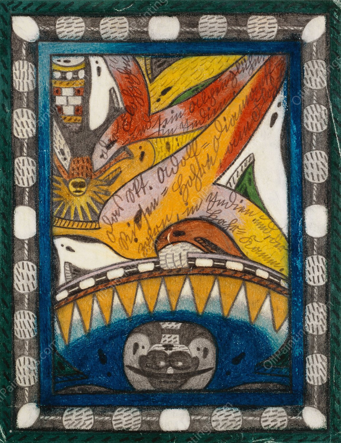 Das Skt. Adolf Diamantt Riesen Hohrn, am Flohzohrn, in Indien und, der Hahr Kamm  by Adolf Wolfli - Hand-Painted Oil Painting Reproduction