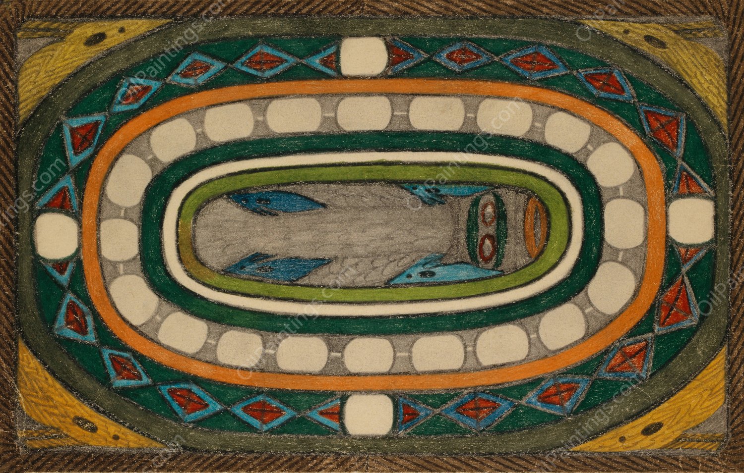 Denkmal und Waappen des Riesen Stadt Theils, Taller Ring, in der Riesen Stadt, Granada  by Adolf Wolfli - Hand-Painted Oil Painting Reproduction