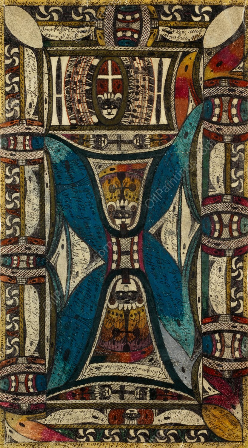 Der Zantrums Bacher, zeigt den Plahn der Beiden, Chineesischen, Halb Insel, Riesen Stadte, Zunga Ost und Zunga West  by Adolf Wolfli - Hand-Painted Oil Painting Reproduction