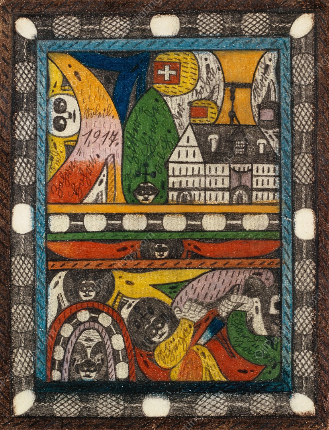 Der Zohrn, Schiiga und Land Jager  by Adolf Wolfli - Hand-Painted Oil Painting Reproduction